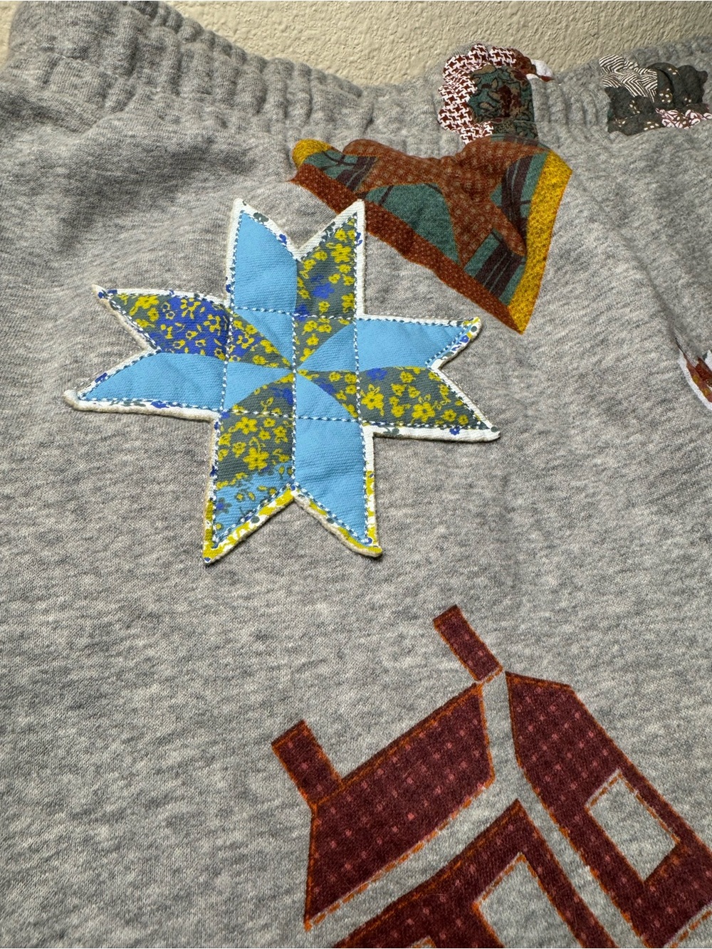 Out From Under Essential Patchwork Graphic Barrel Leg Sweatpant | Size Large - Picture 10 of 11